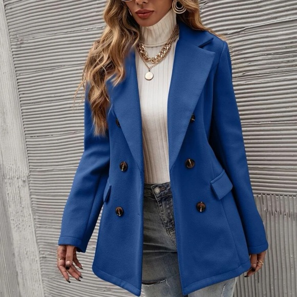 BohoGypsyDreamer.com Jackets & Blazers - Double Breasted Overcoat pea coat preppy blue
